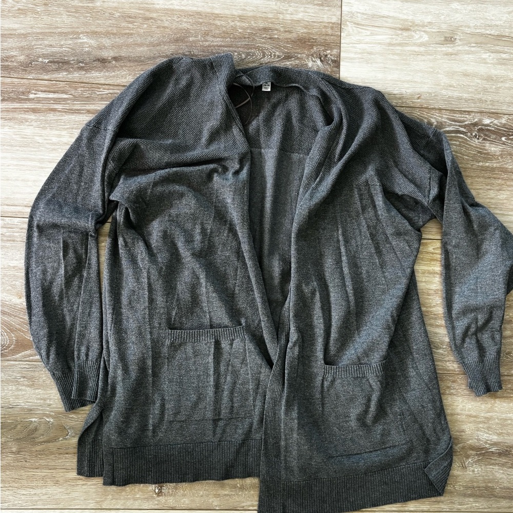 Gray Open Front Cardigan